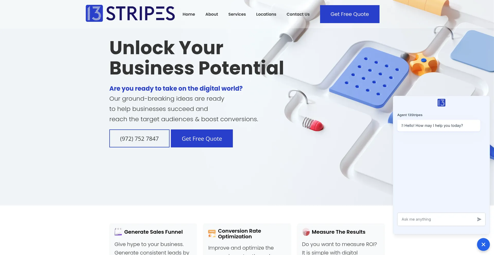 Website screenshot of 13stripes.io