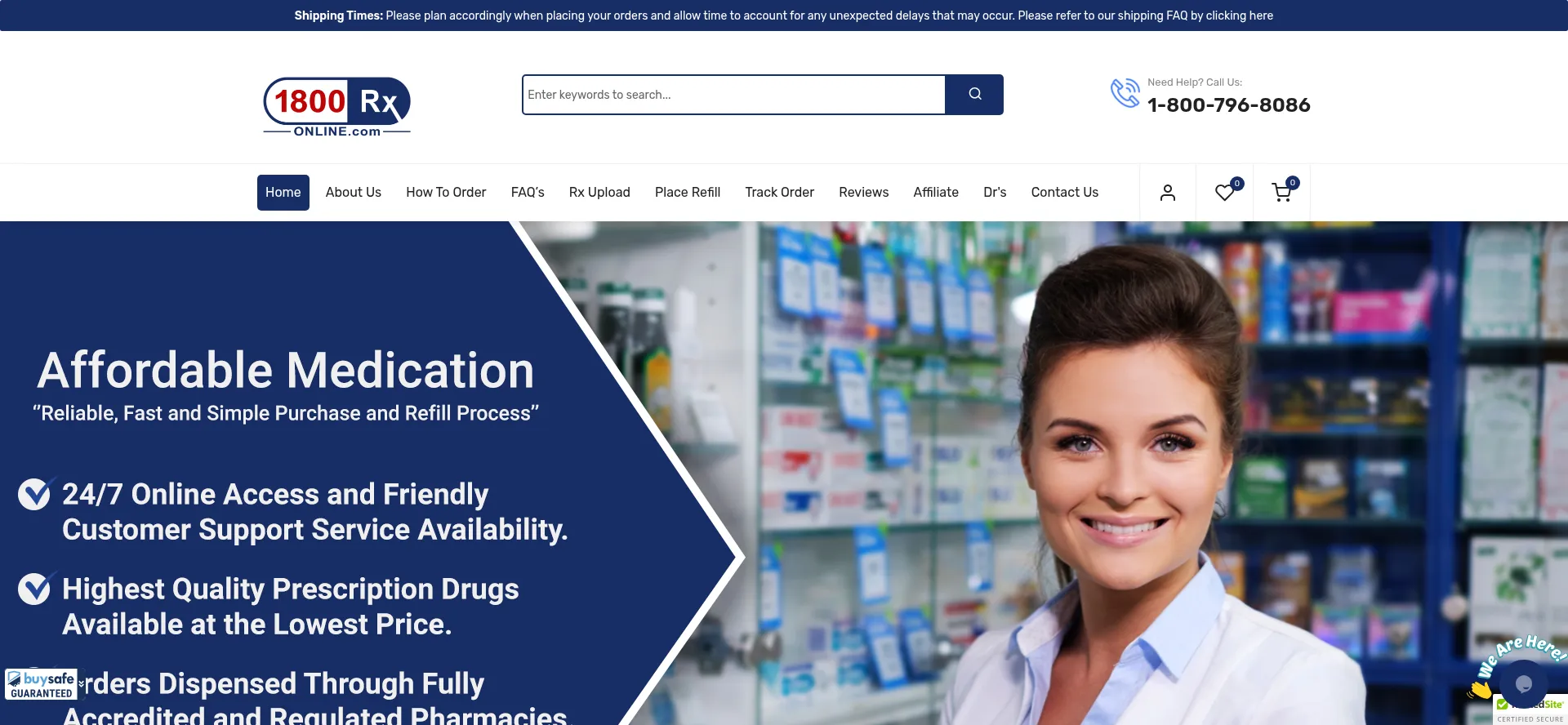 Website screenshot of 1800rxonline.com