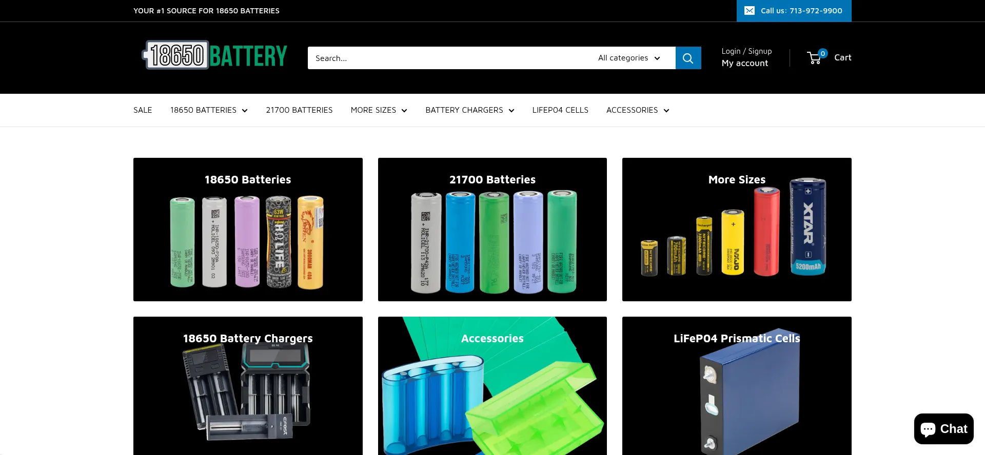 Website screenshot of 18650battery.com