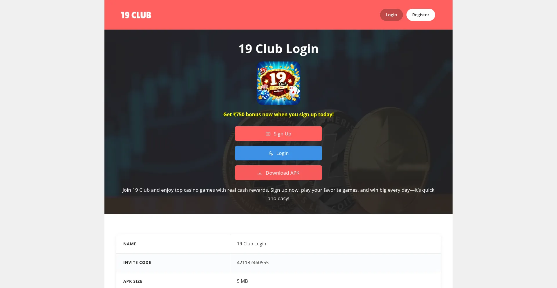 Website screenshot of 19-clubb.com