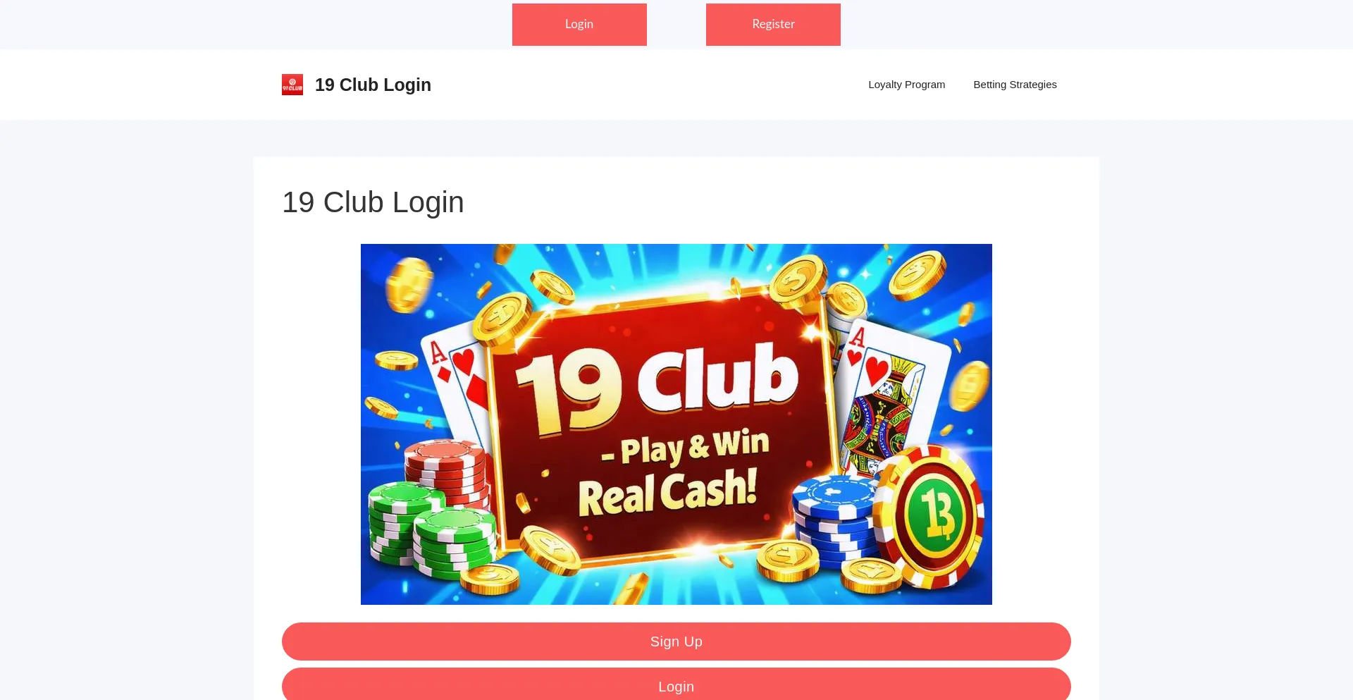 Website screenshot of 19club.cc