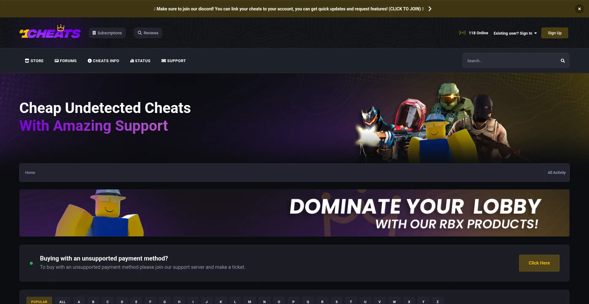 Website screenshot of 1cheats.com
