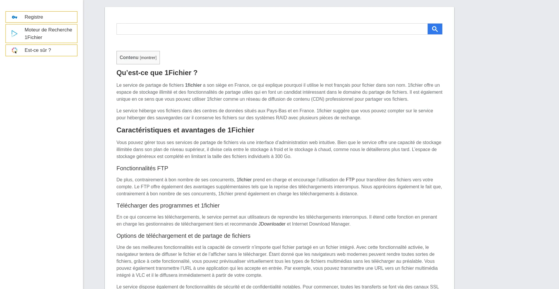 Website screenshot of 1fichier.com.tr