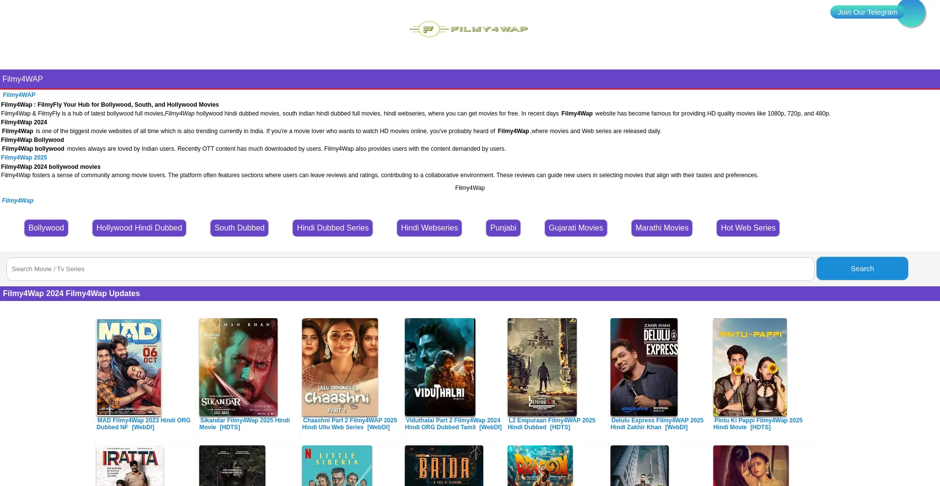 Website screenshot of 1filmy4wap.int.in