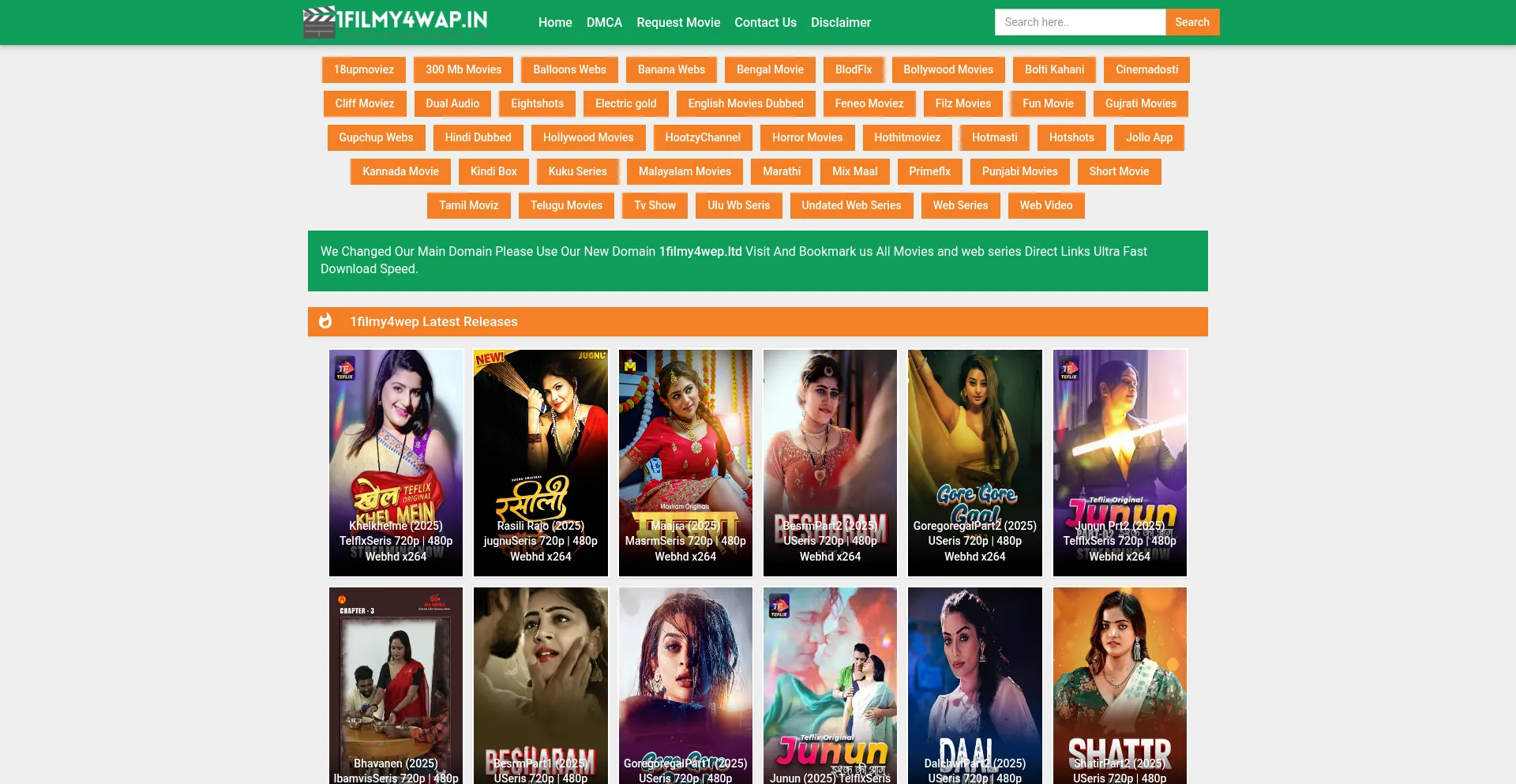 Website screenshot of 1filmy4wep.wiki
