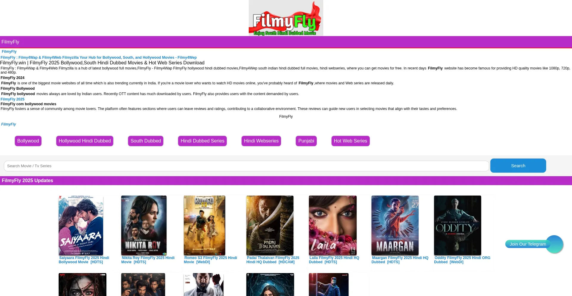 Website screenshot of 1filmyfly.xyz