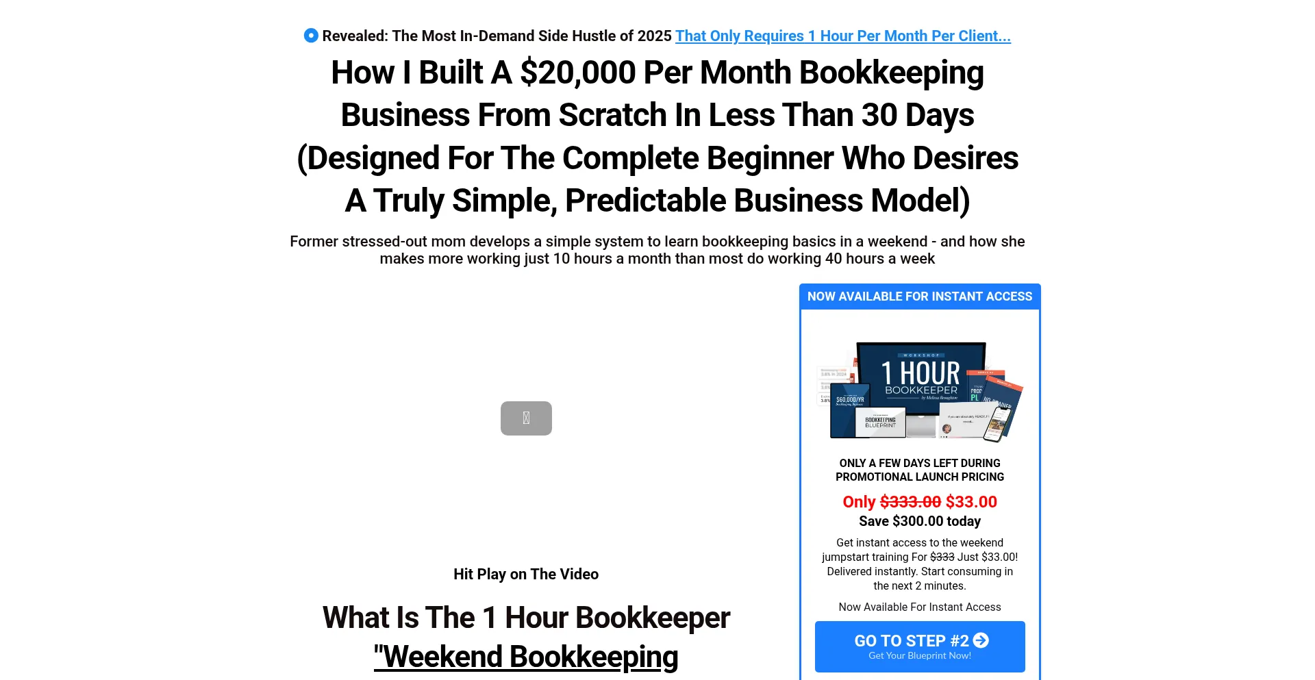 Website screenshot of 1hourbookkeeper.com