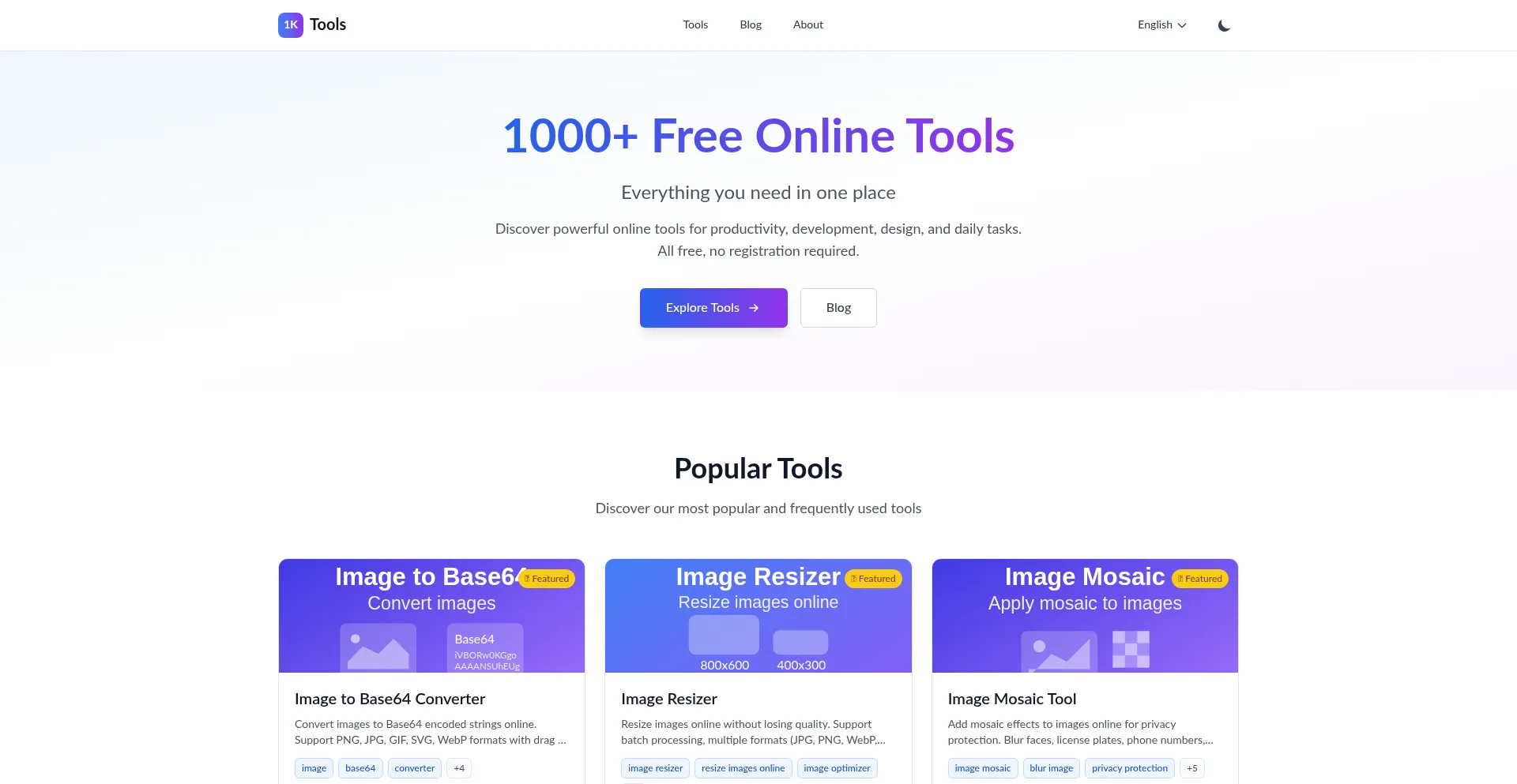 Website screenshot of 1ktools.com