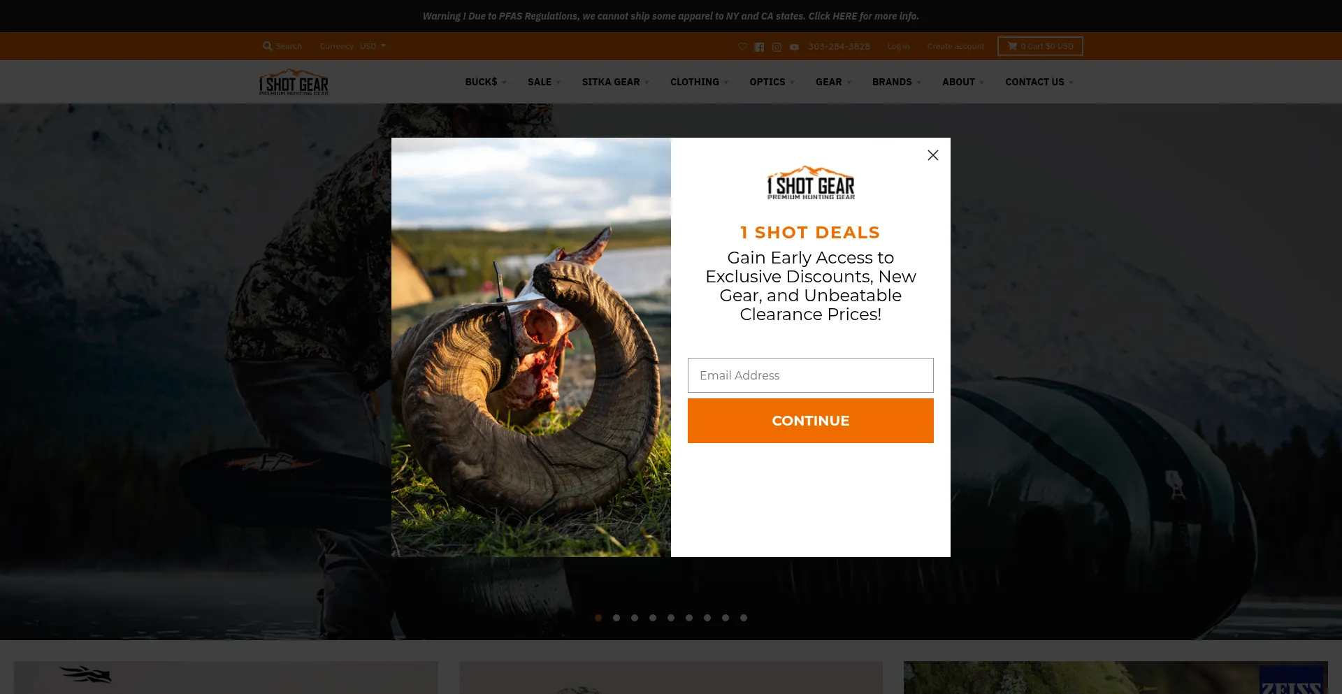 Website screenshot of 1shotgear.com