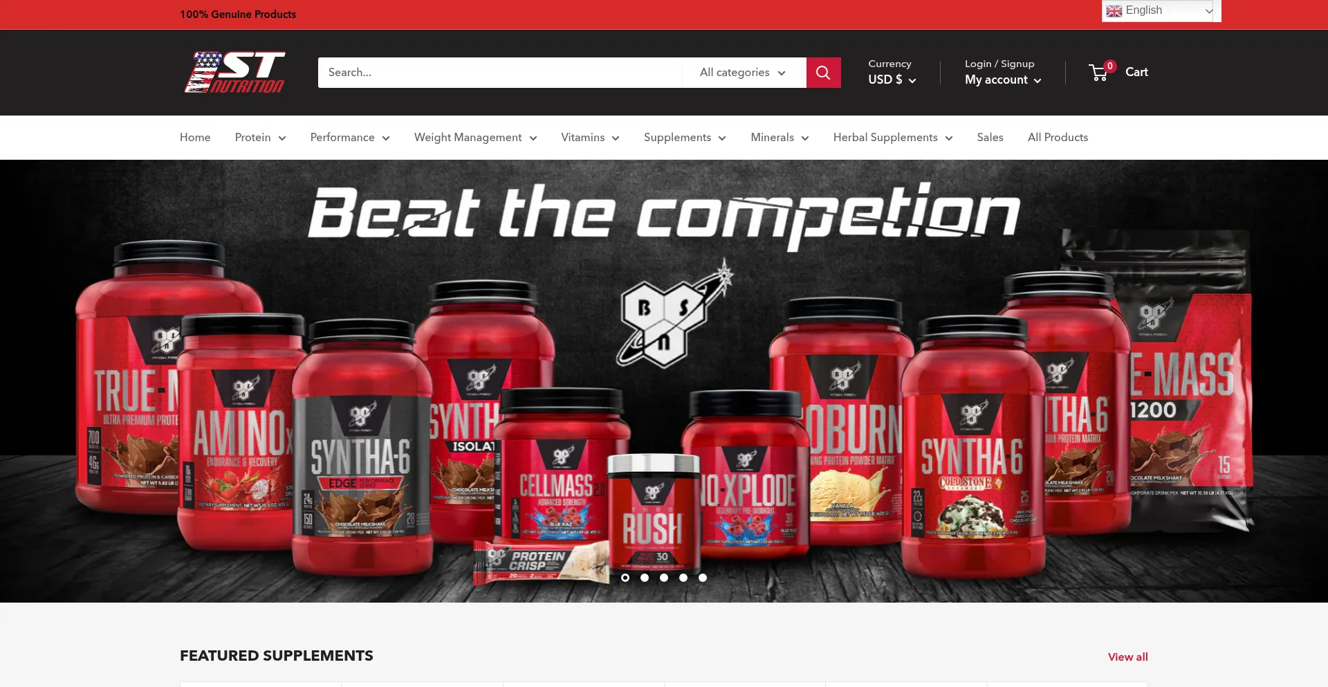 Website screenshot of 1stnutritions.com