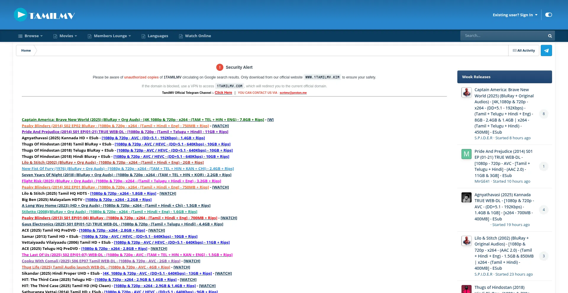 Website screenshot of 1tamilmv.com