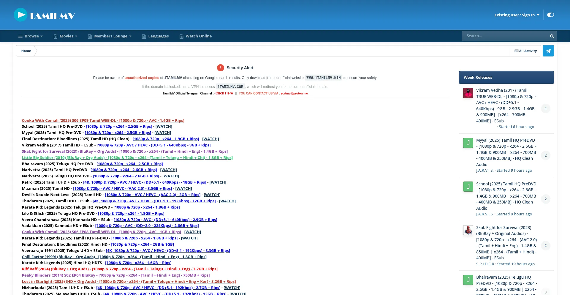 Website screenshot of 1tamilmv.kim