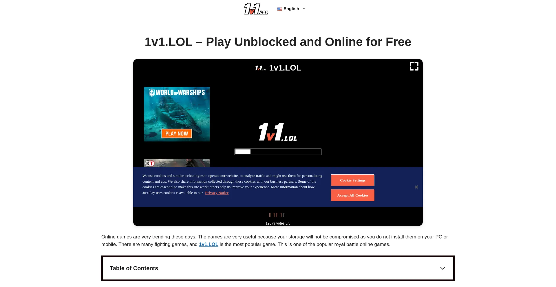 Website screenshot of 1v1lol.net
