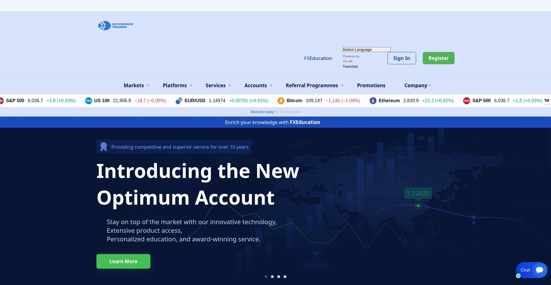 Website screenshot of 247choicetrades.com