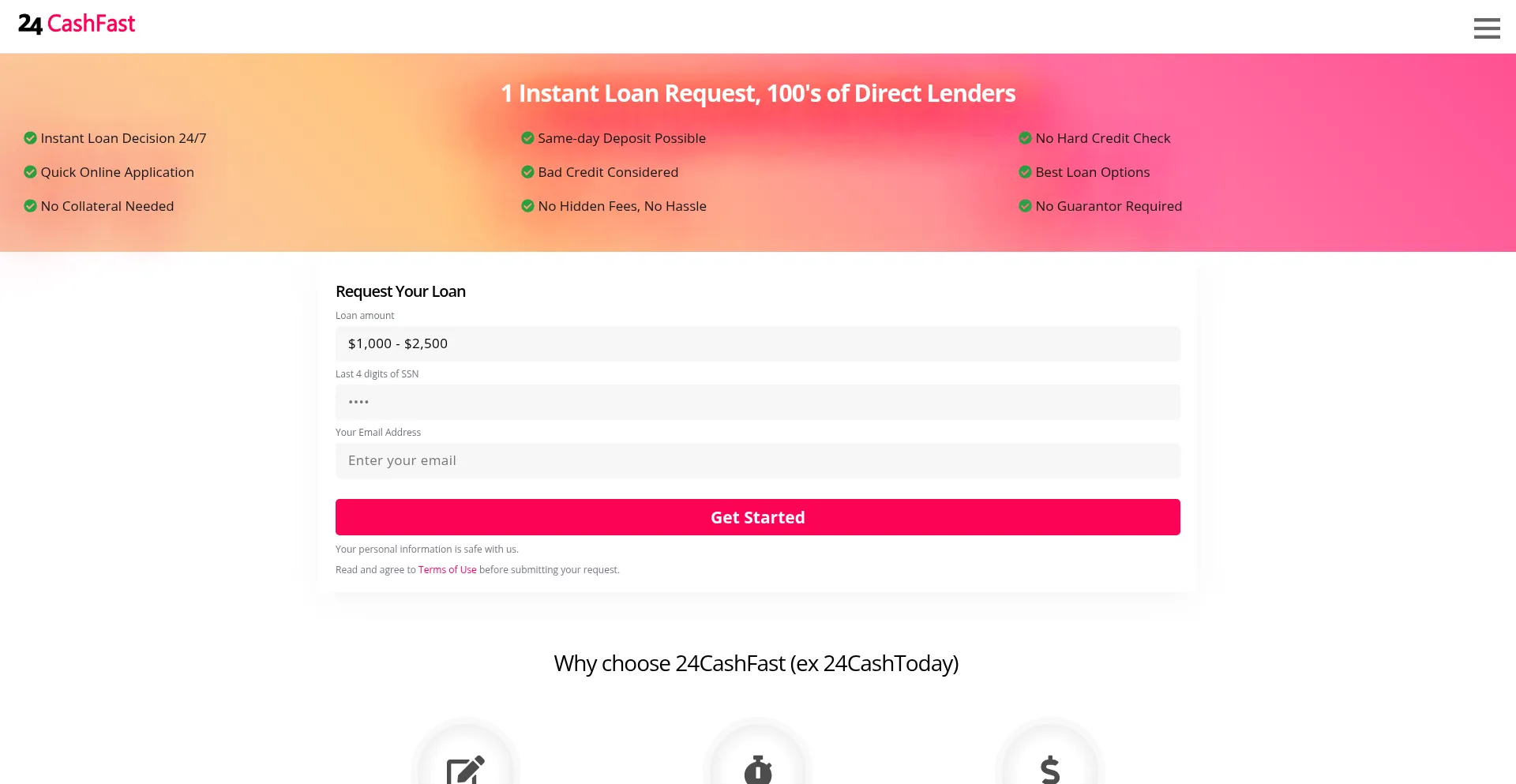 Website screenshot of 24cashfast.com