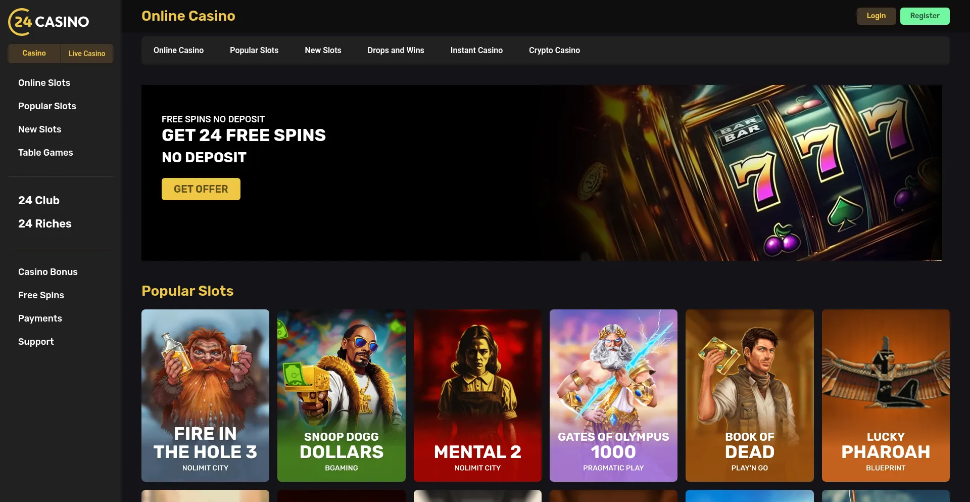 Website screenshot of 24casino.net