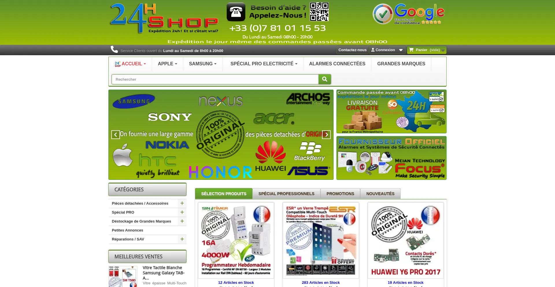 Website screenshot of 24hshop.fr