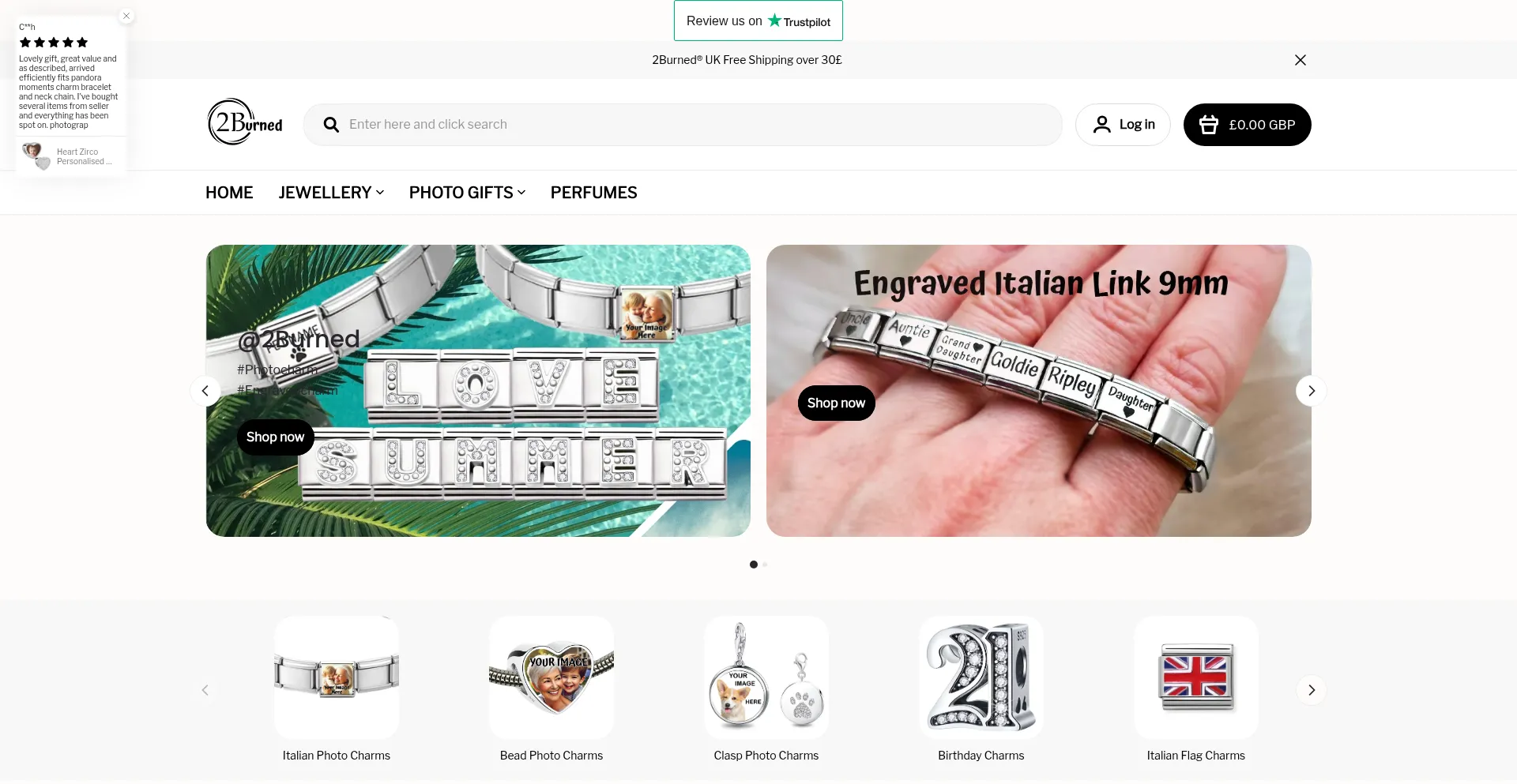 Website screenshot of 2burned.co.uk