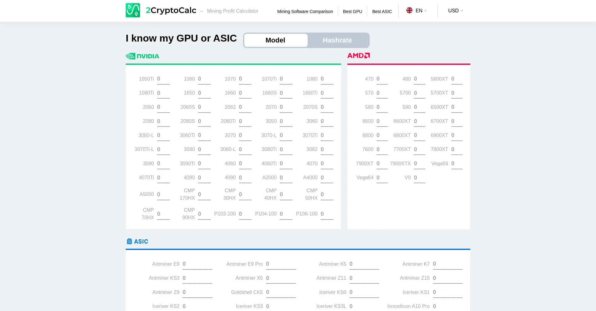 Website screenshot of 2cryptocalc.com