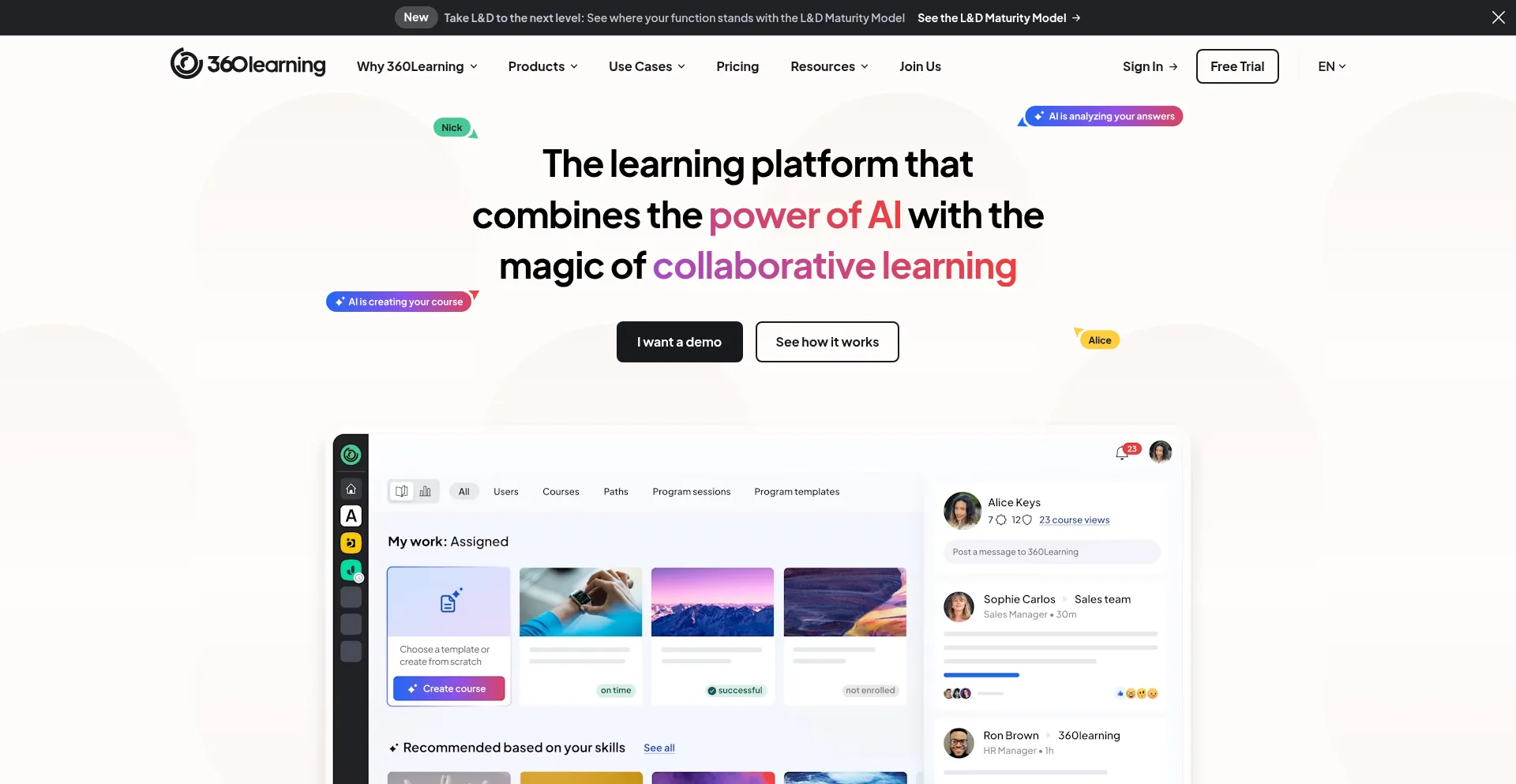 Website screenshot of 360learning.com