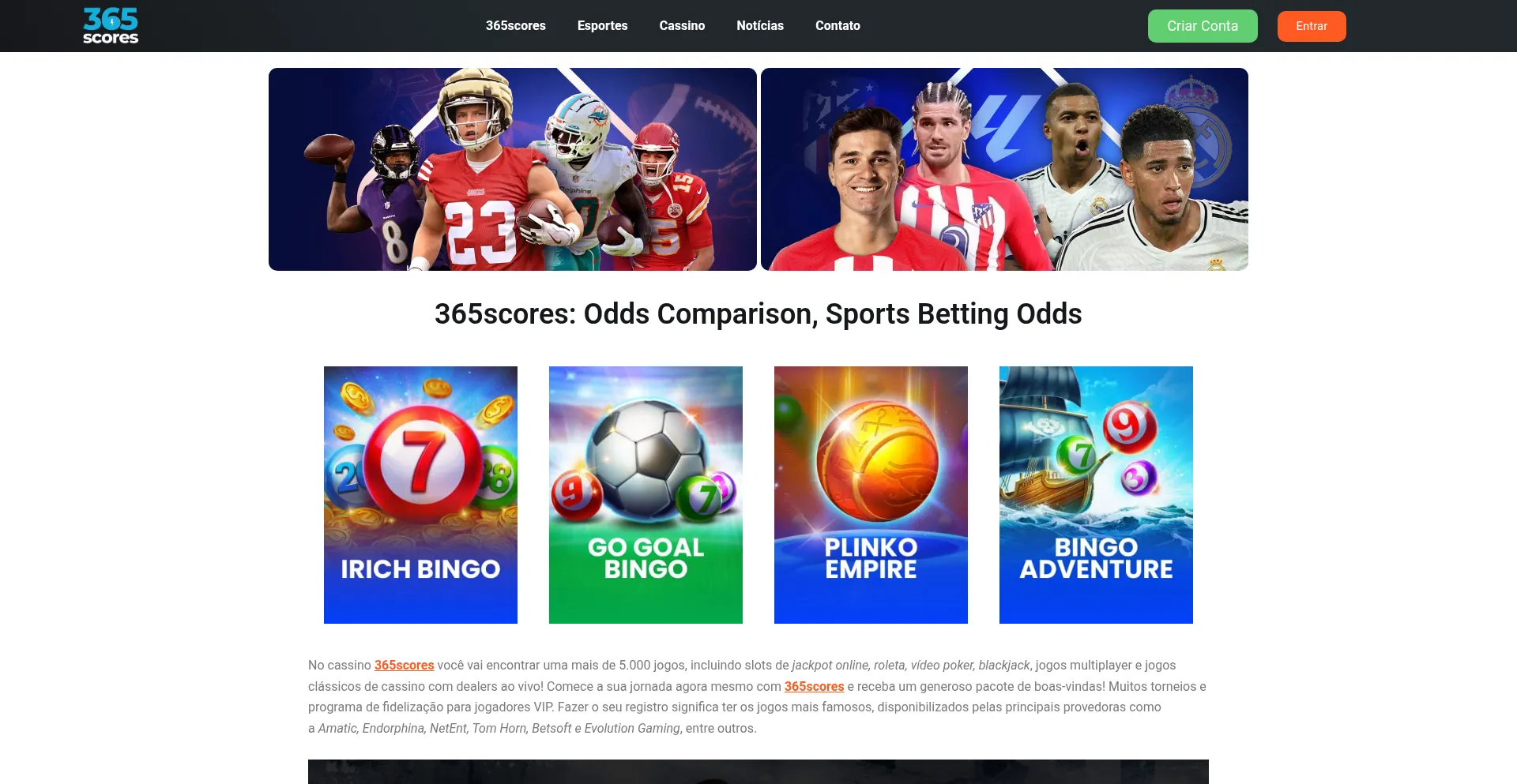 Website screenshot of 365scores.org