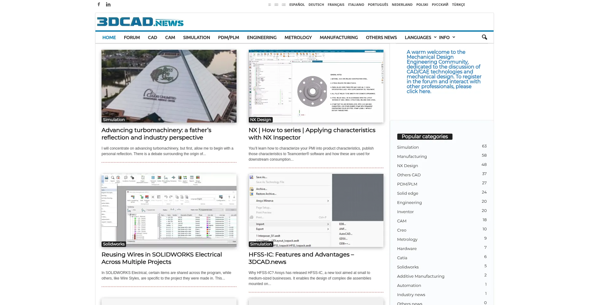 Website screenshot of 3dcad.news