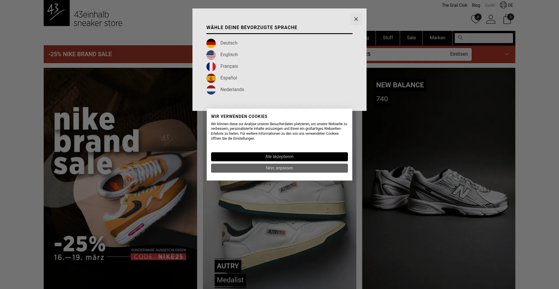 Website screenshot of 43einhalb.com