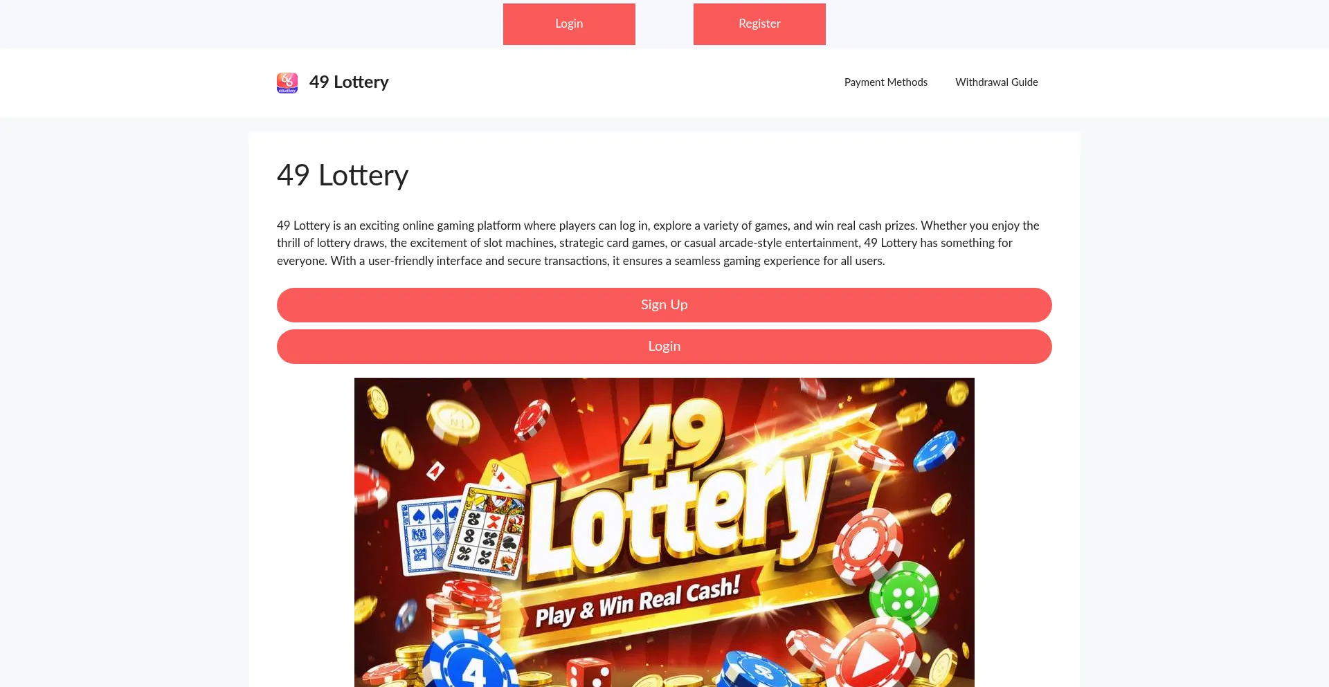 Website screenshot of 49lottery.win