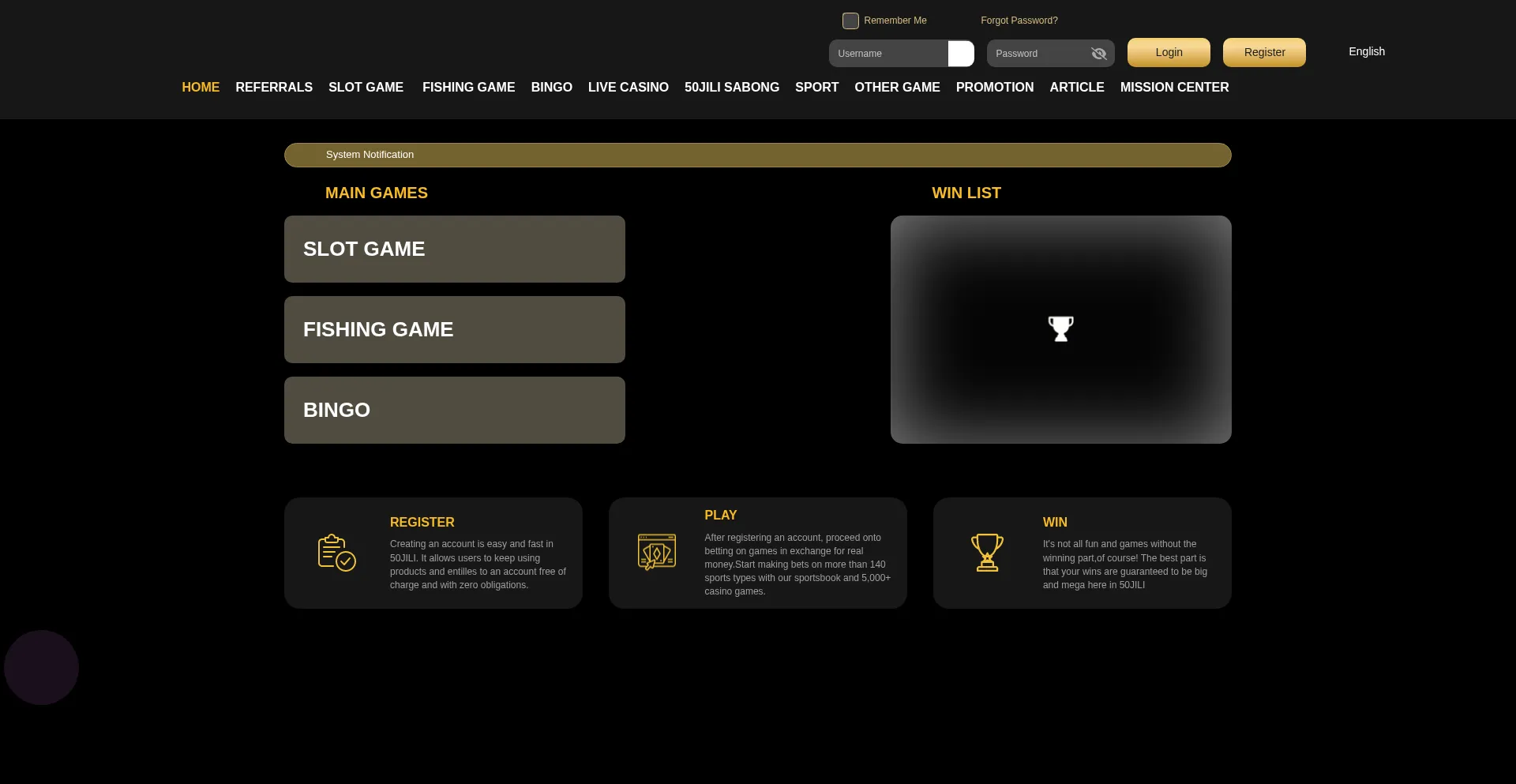 Website screenshot of 50jili.com