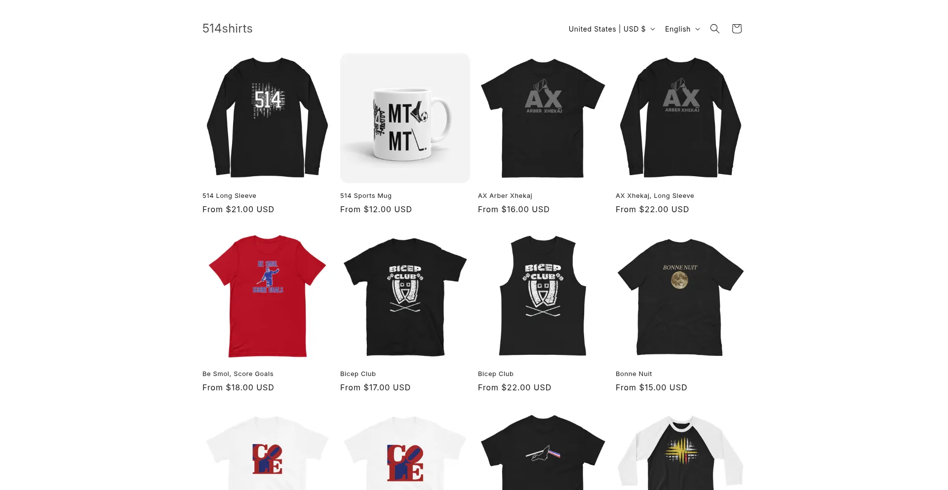Website screenshot of 514shirts.com