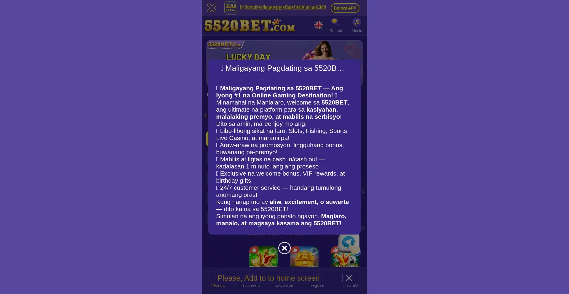 Website screenshot of 5520bet.com