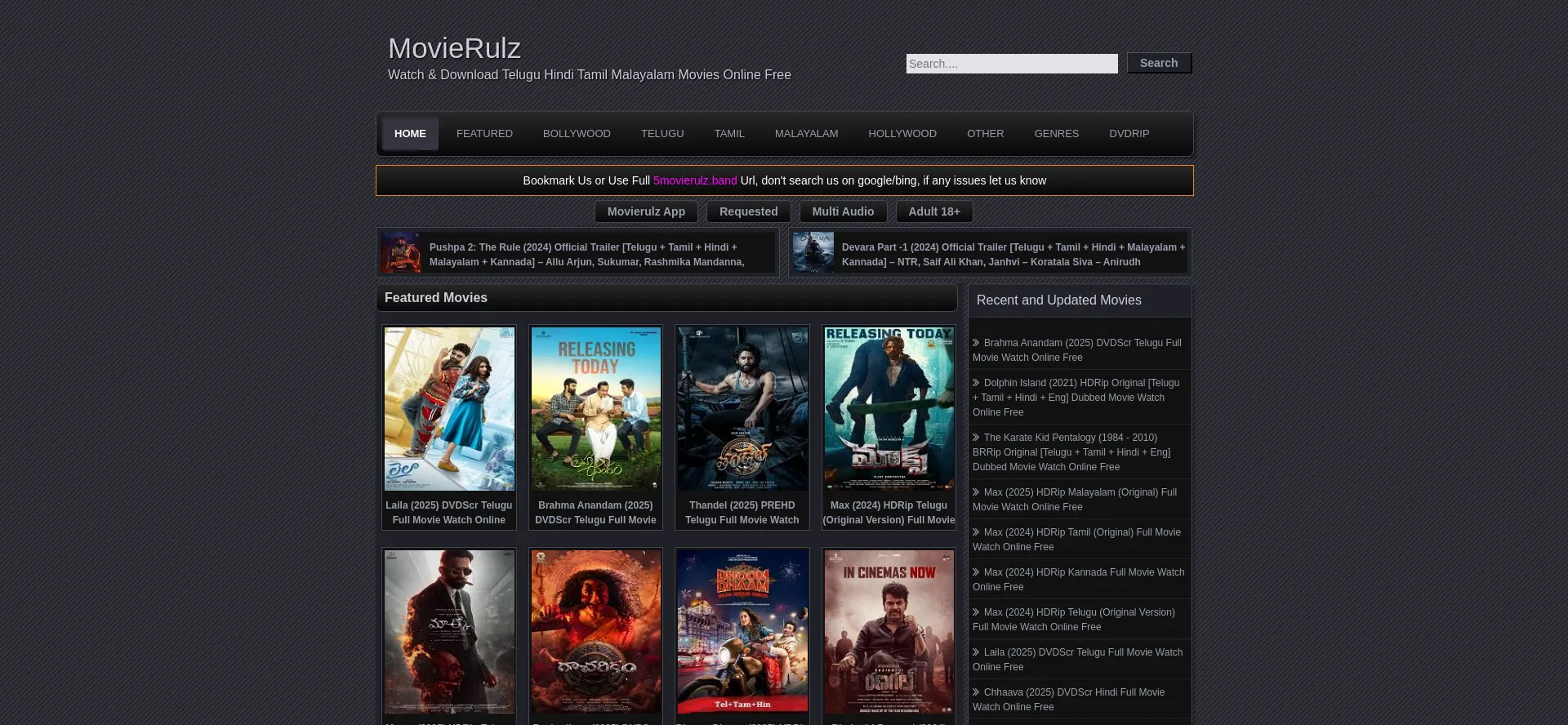 Website screenshot of 5movierulz.care