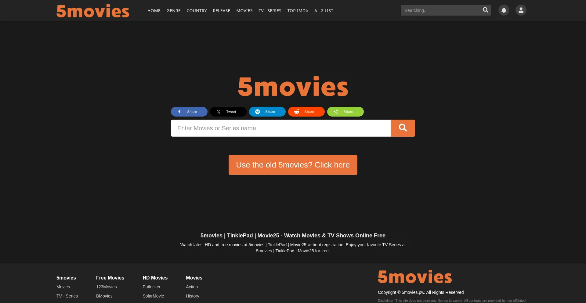 Website screenshot of 5movies.cloud