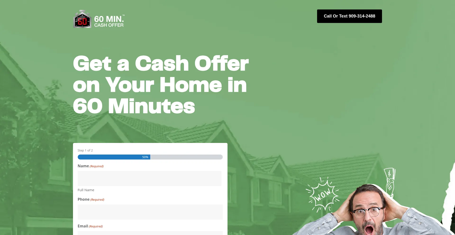 Website screenshot of 60minutecashoffernow.com