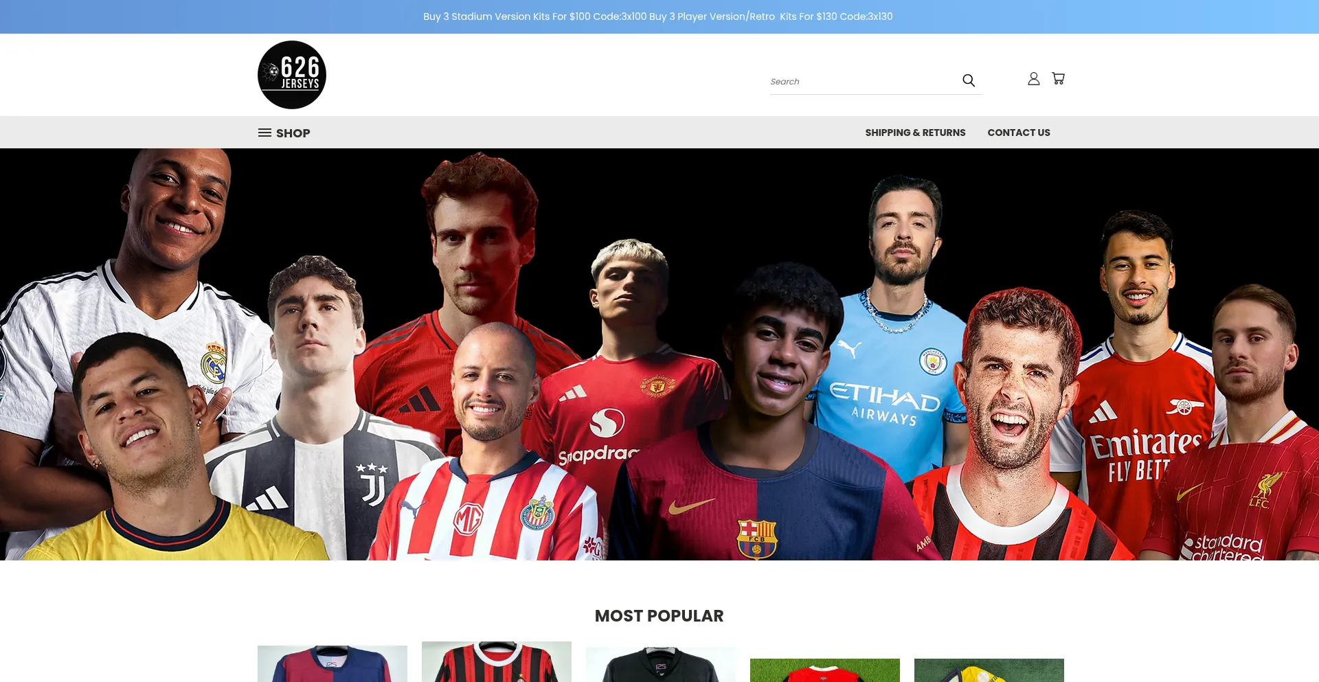 Website screenshot of 626jerseys.com