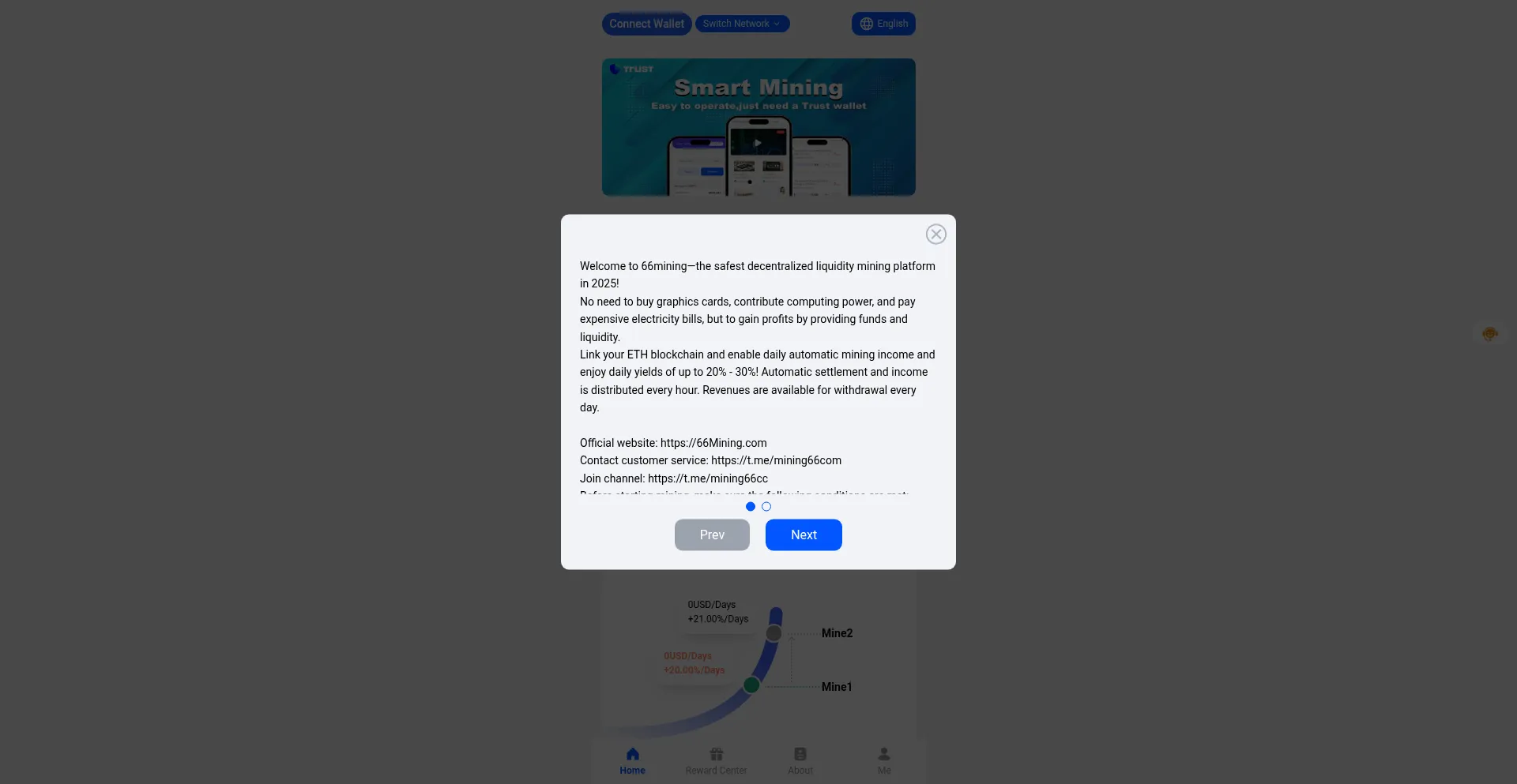 Website screenshot of 66mining.vip