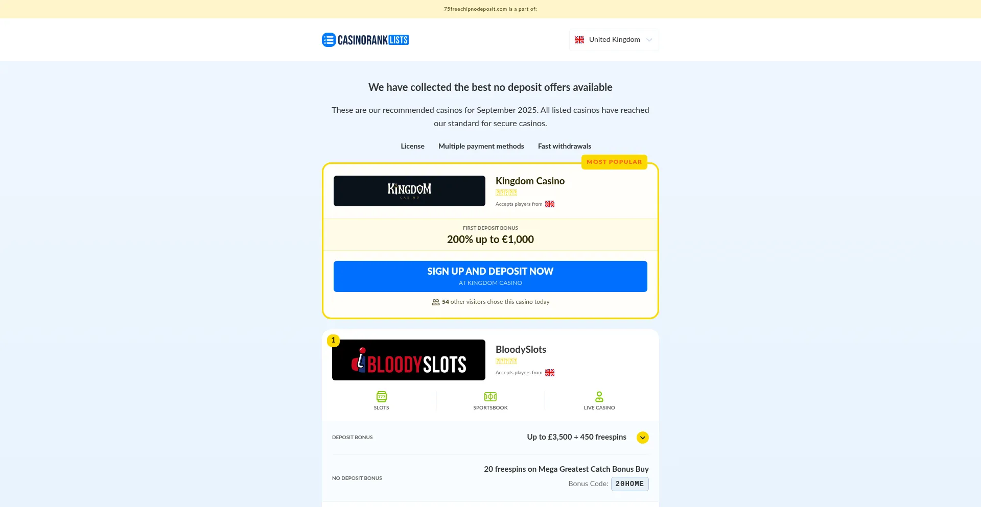 Is 75freechipnodeposit.com Safe?