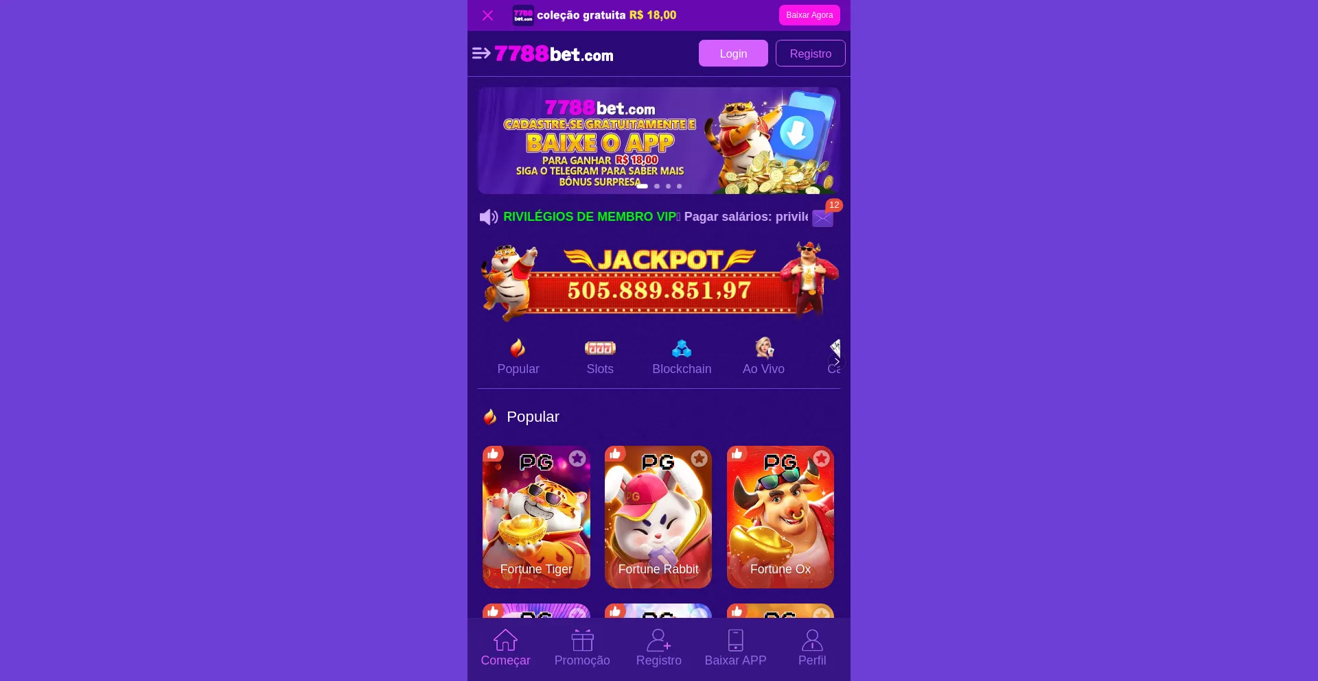 Website screenshot of 7788bet.vip