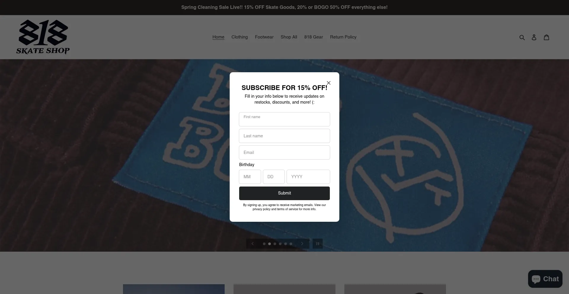 Website screenshot of 818skateshop.com