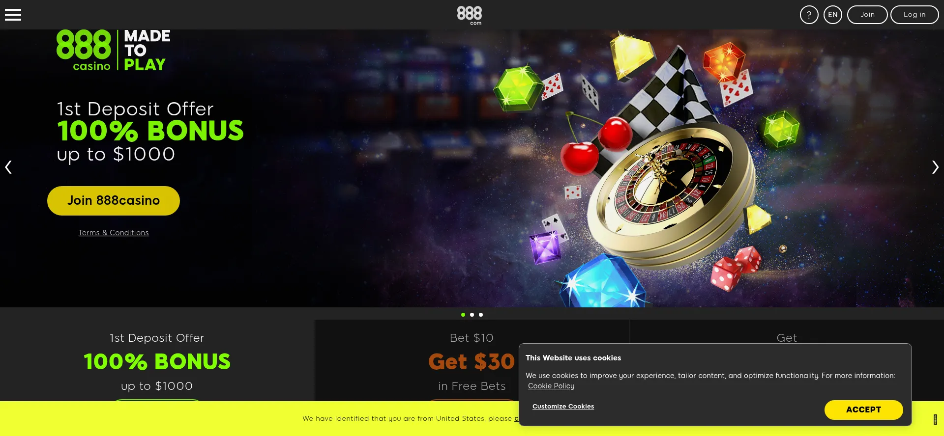 Website screenshot of 888.com