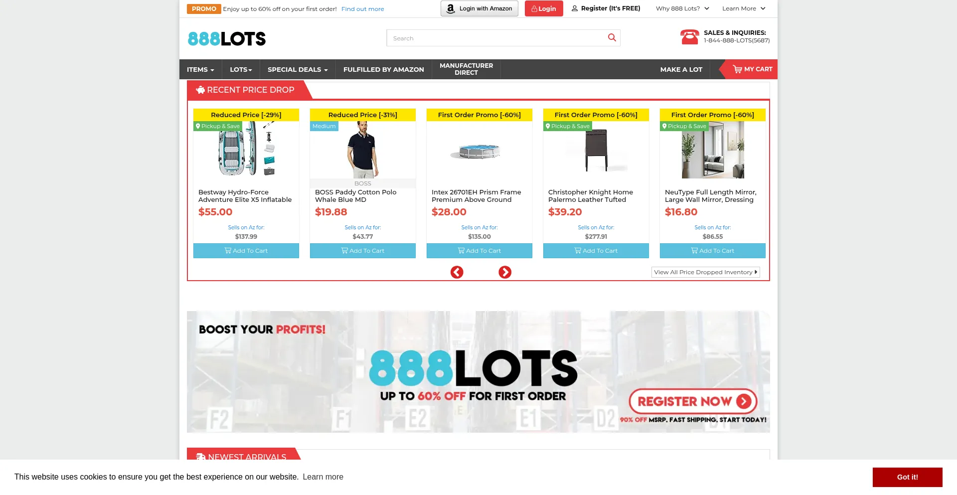Website screenshot of 888lots.com