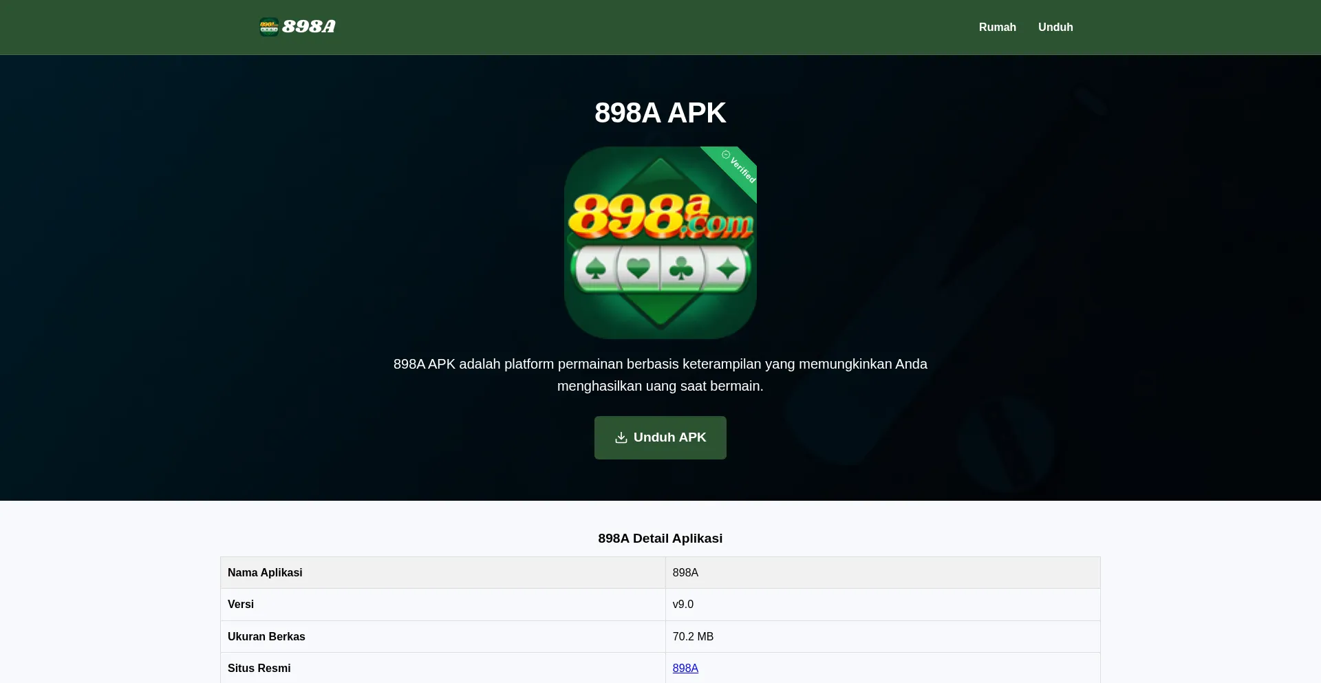 Website screenshot of 898a.poker