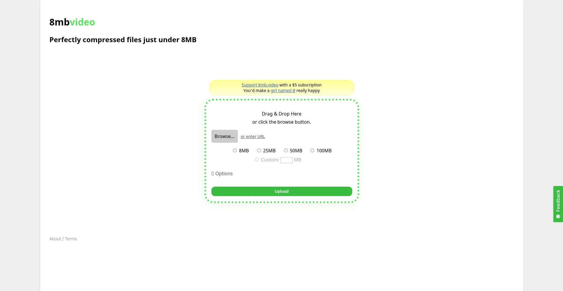 Website screenshot of 8mb.video