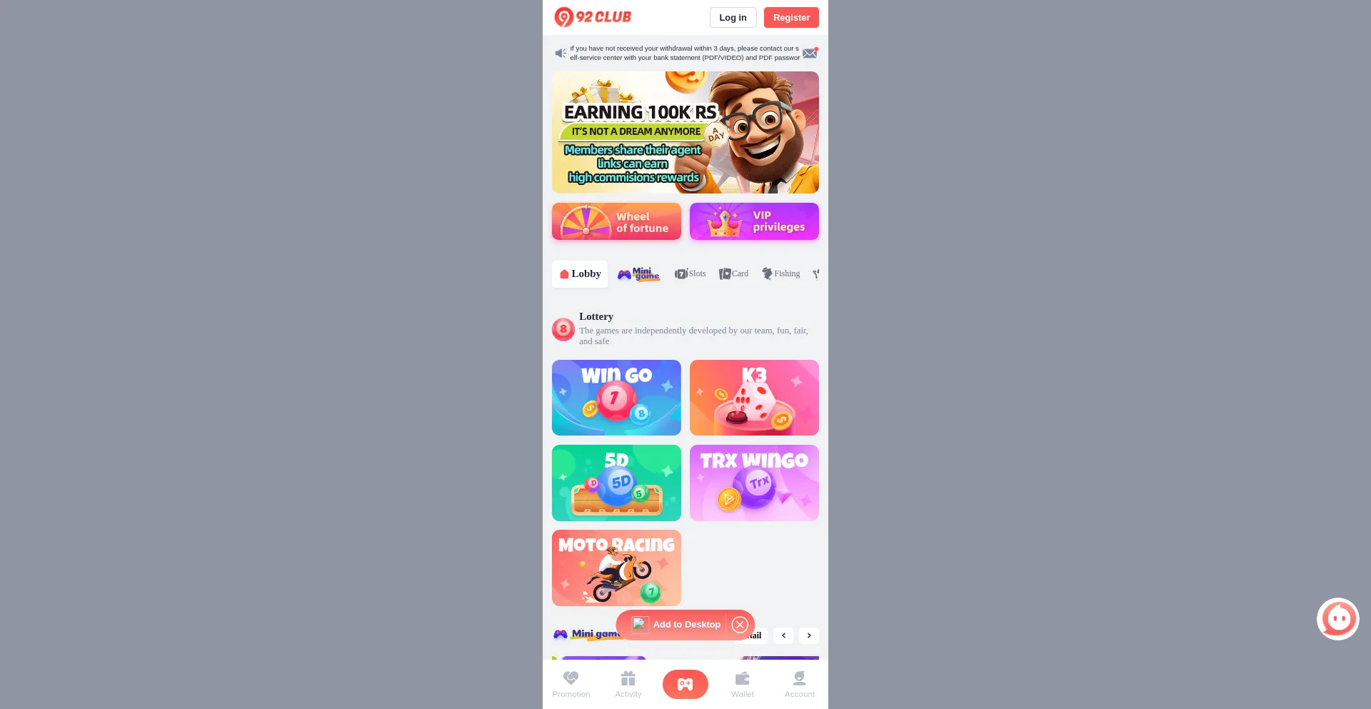 Website screenshot of 92club.online