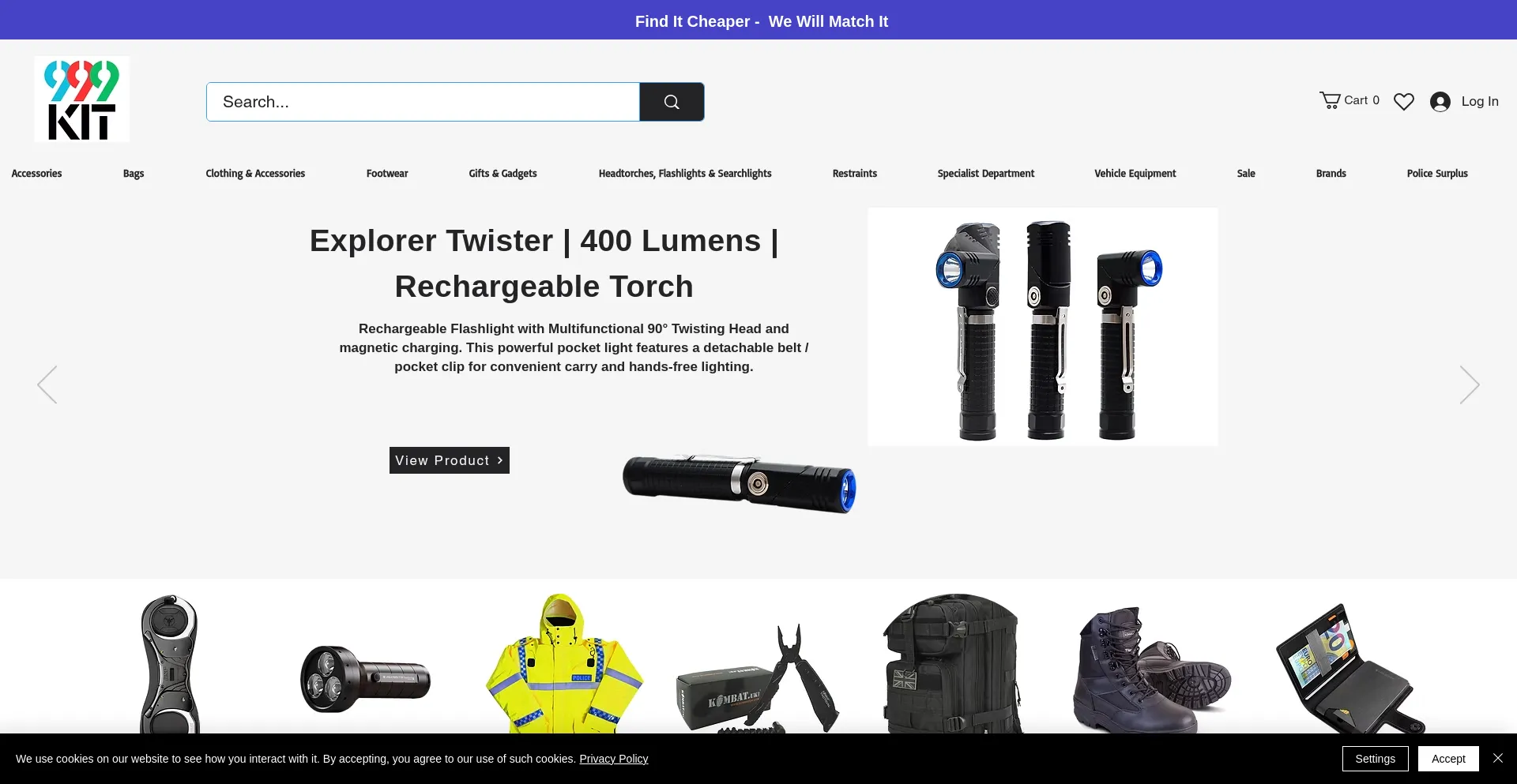 Website screenshot of 999kit.co.uk