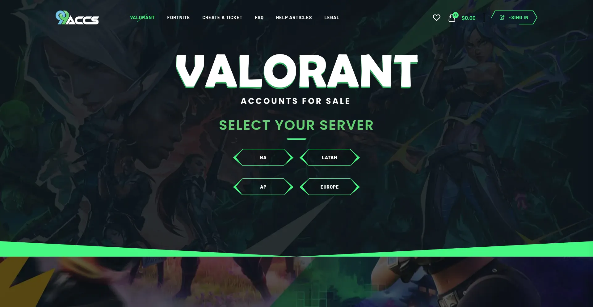Website screenshot of 99accs.com