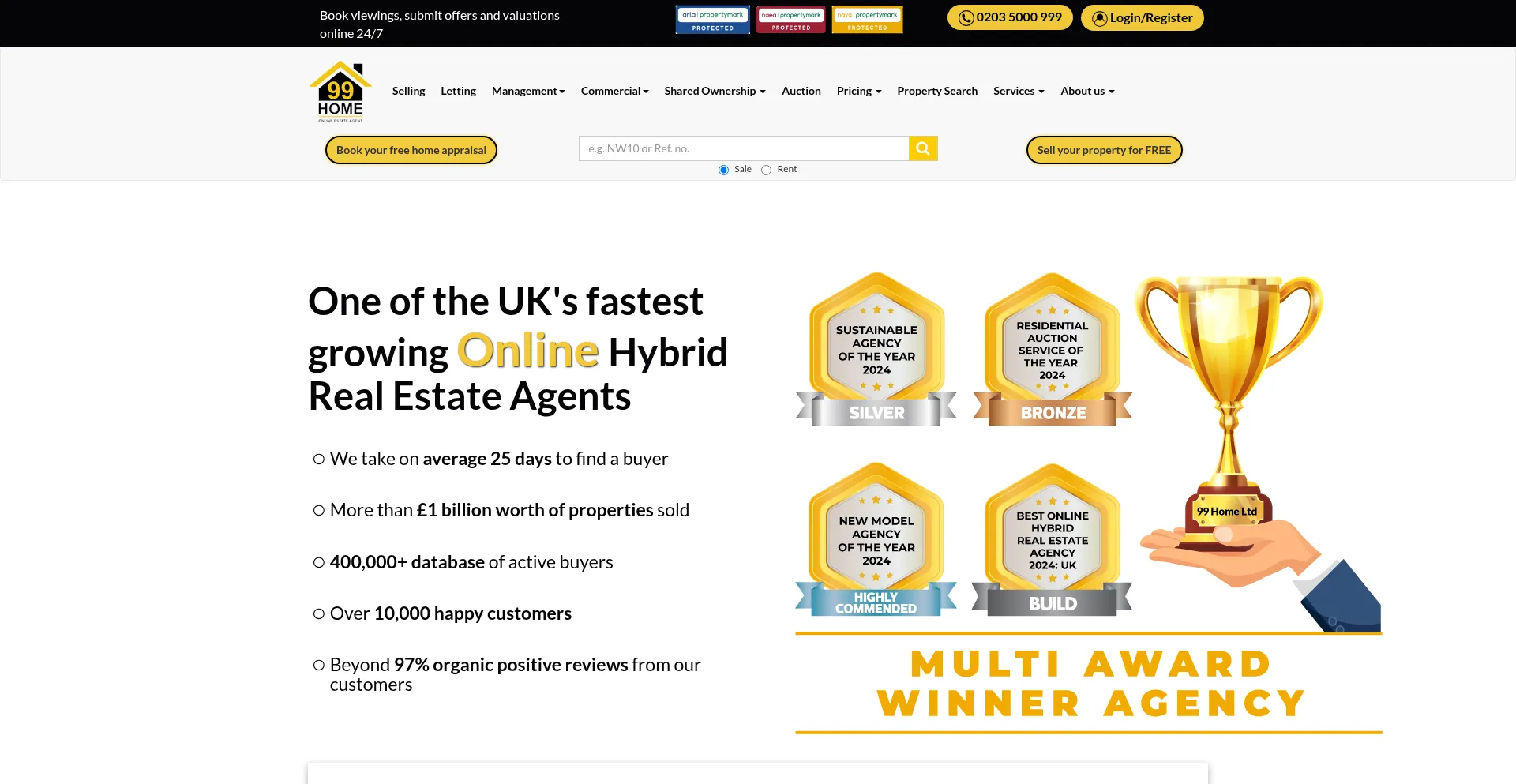 Website screenshot of 99home.co.uk