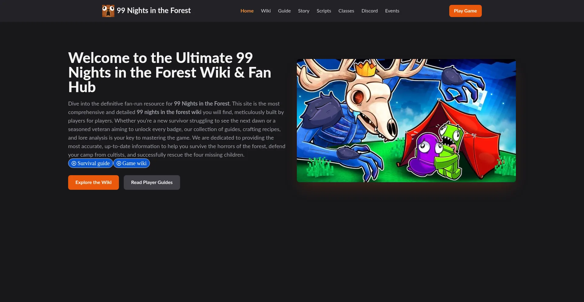 Website screenshot of 99nightsintheforest.com