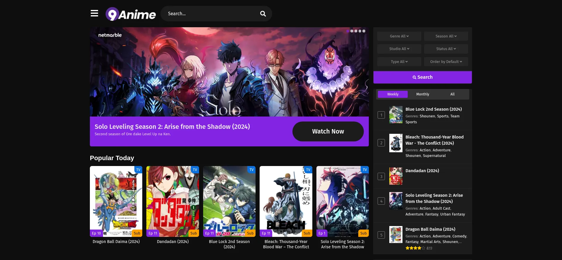 Website screenshot of 9anime.com.pl