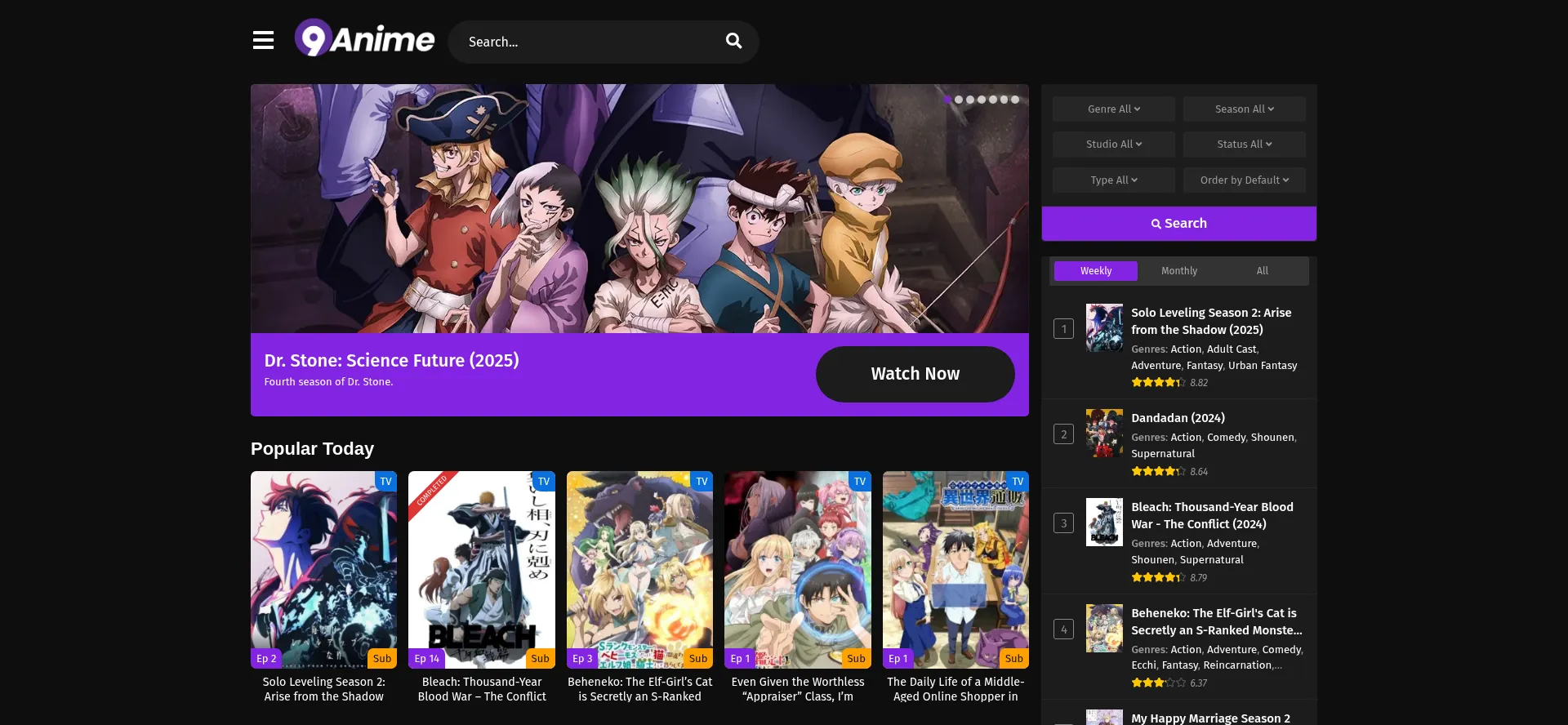 Website screenshot of 9animetv.es